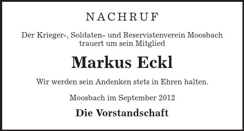 Traueranzeige Markus Eckl