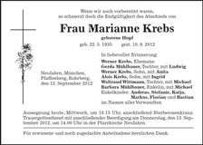 Traueranzeige Marianne Krebs
