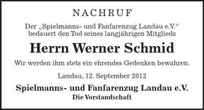 Traueranzeige Werner Schmid