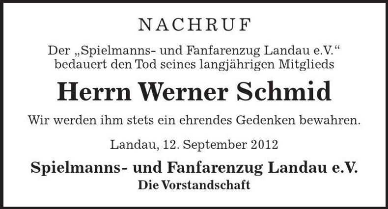 Traueranzeige Werner Schmid
