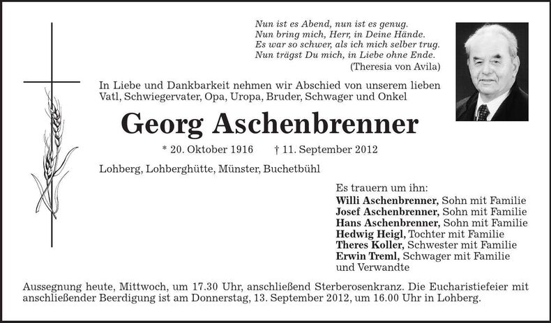 Traueranzeige Georg Aschenbrenner