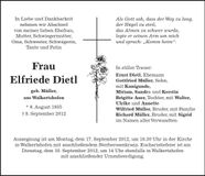 Traueranzeige Elfriede Dietl