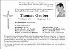 Traueranzeige Thomas Gruber
