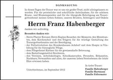Traueranzeige  Habenberger