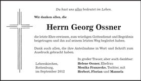 Traueranzeige Georg Ossner