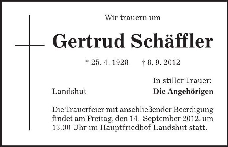 Traueranzeige Gertrud Schäffler