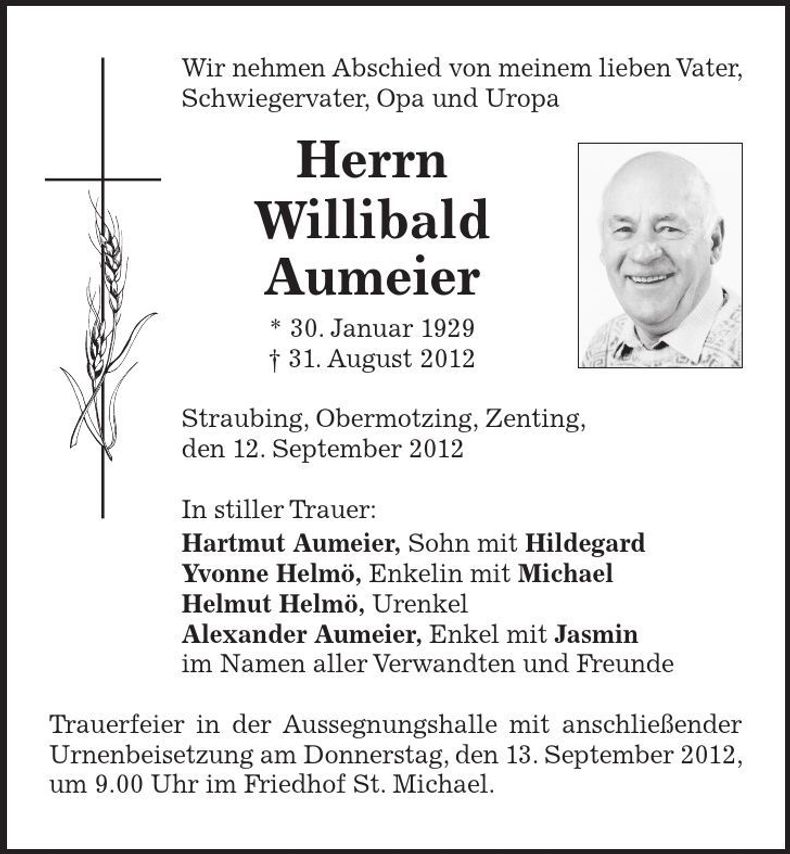 Traueranzeige Willibald Aumeier