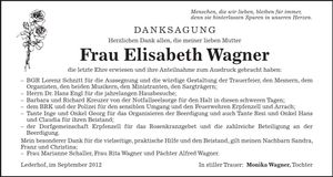 Traueranzeige Elisabeth Wagner