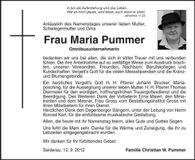 Traueranzeige Maria Pummer
