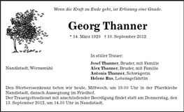 Traueranzeige Georg Thanner