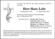 Traueranzeige Hans Lohr