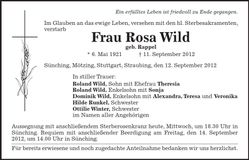 Traueranzeige Rosa Wild