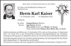 Traueranzeige Karl Kaiser