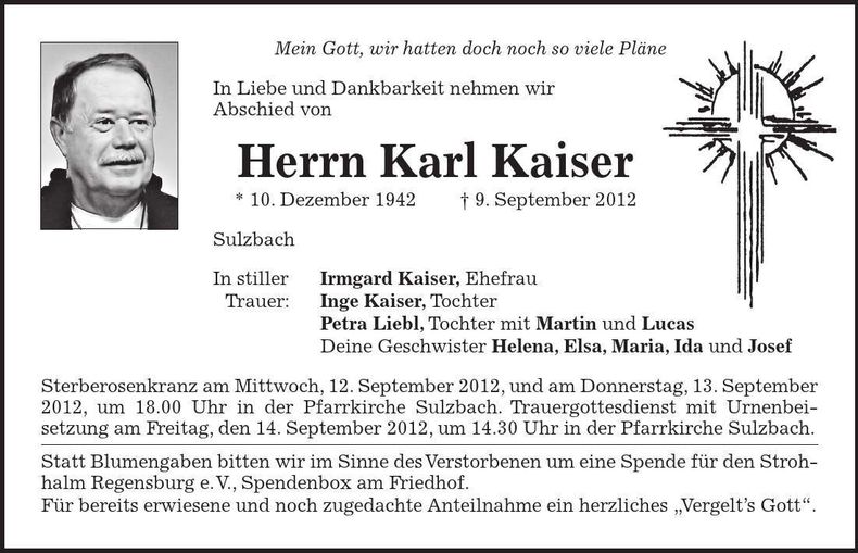 Traueranzeige Karl Kaiser
