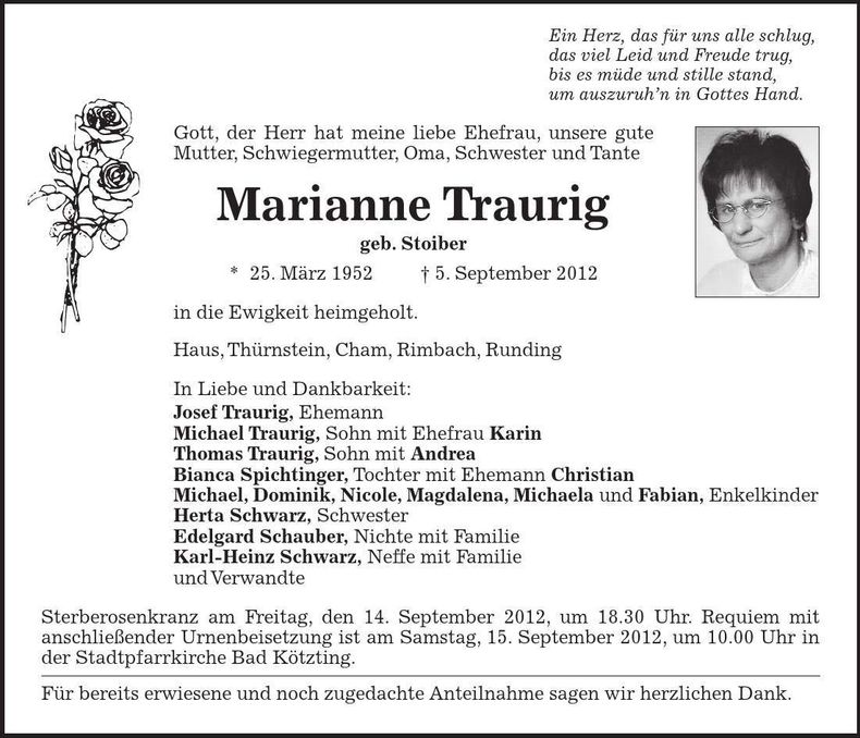 Traueranzeige Marianne Traurig