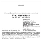 Traueranzeige Mara Haas