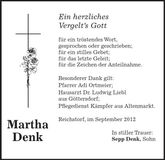 Traueranzeige Martha Denk