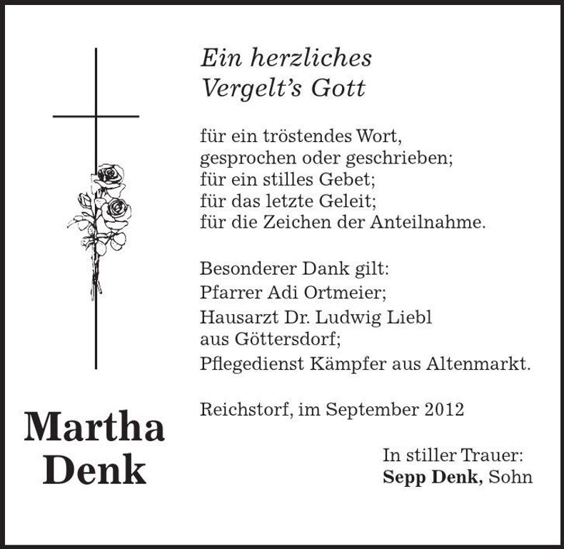 Traueranzeige Martha Denk