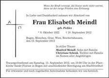 Traueranzeige Elisabeth Meindl