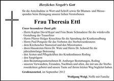 Traueranzeige Theresia Ettl