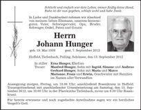 Traueranzeige Johann Hunger