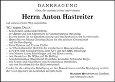 Traueranzeige Anton Hastreiter