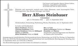 Traueranzeige Alfons Steinbauer