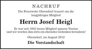 Traueranzeige Josef Heigl