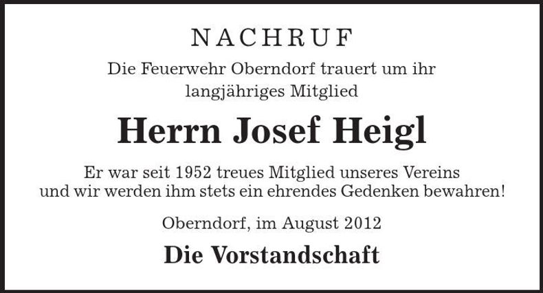 Traueranzeige Josef Heigl