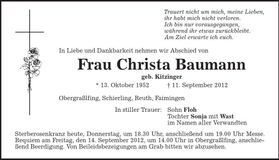 Traueranzeige Christa Baumann