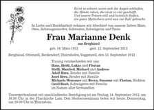 Traueranzeige Marianne Denk