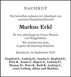 Traueranzeige Markus Eckl