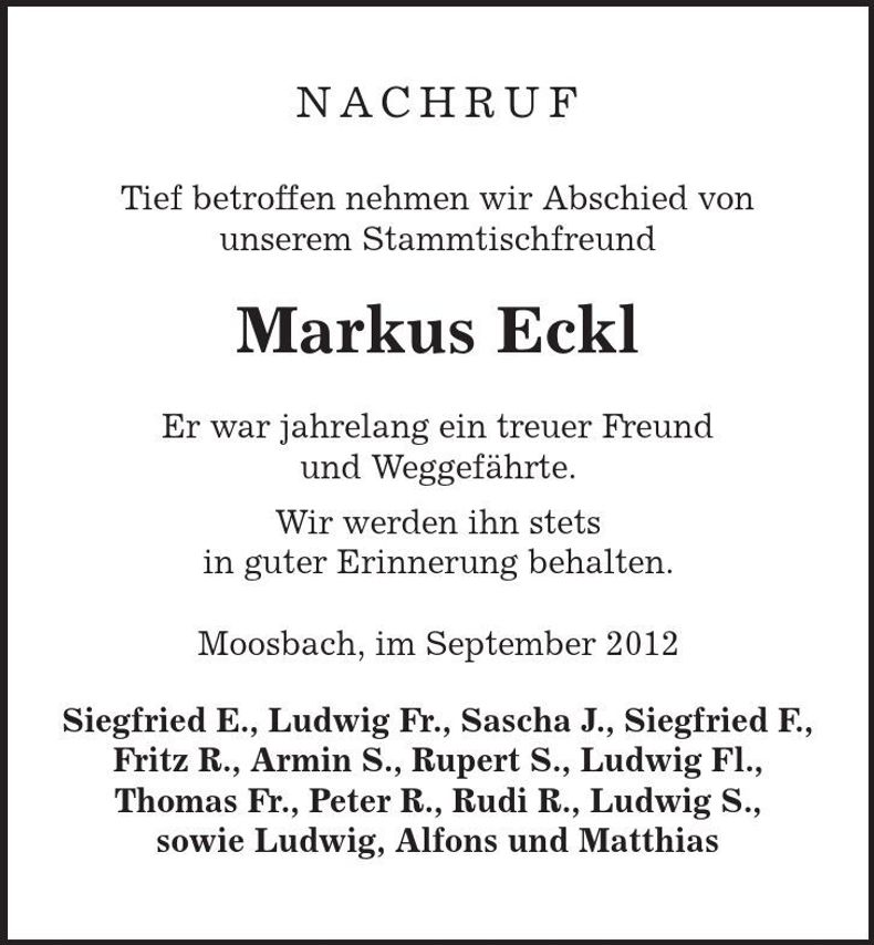 Traueranzeige Markus Eckl