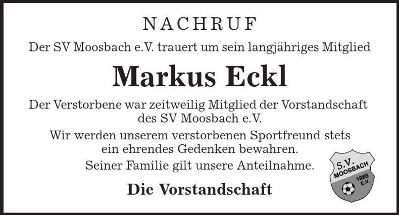 Traueranzeige Markus Eckl