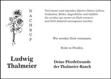 Traueranzeige Ludwig Thalmeier