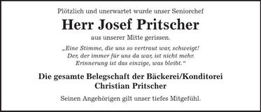 Traueranzeige Josef Pritscher