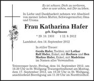 Traueranzeige Katharina Hafer