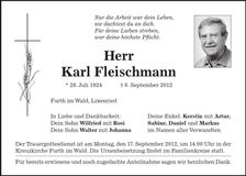 Traueranzeige Karl Fleischmann