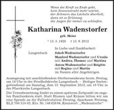Traueranzeige Katharina Wadenstorfer