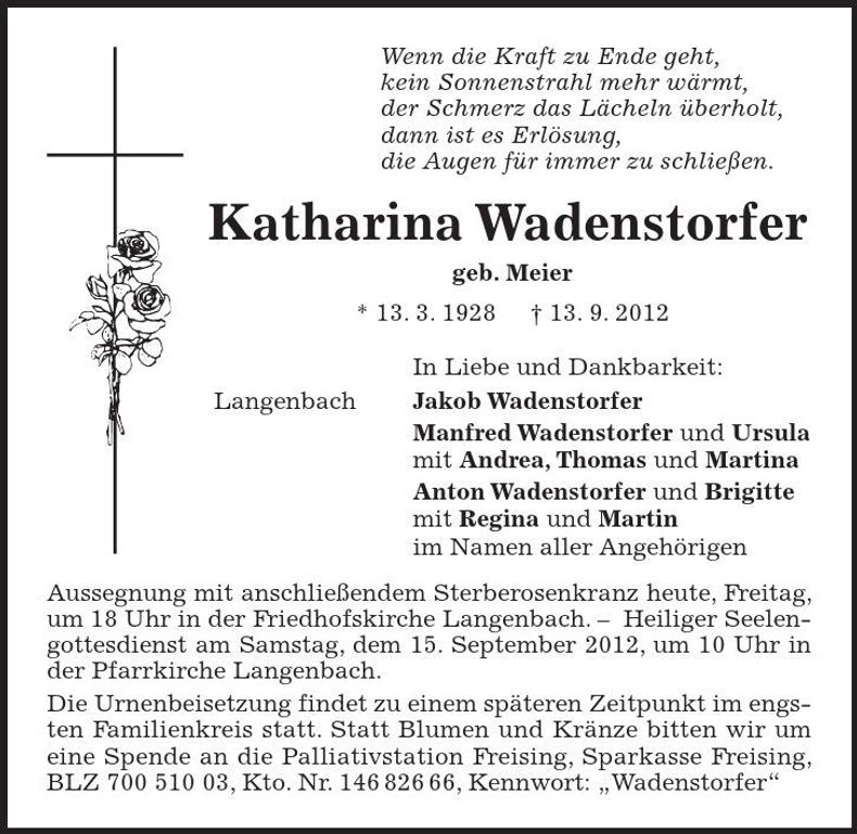 Traueranzeige Katharina Wadenstorfer