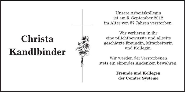 Traueranzeige Christa Kandlbinder