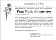 Traueranzeige Maria Baumeister