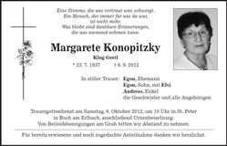 Traueranzeige Margarete Konopitzky