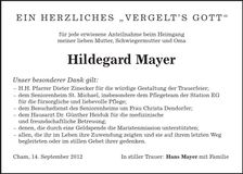 Traueranzeige Hildegard Mayer