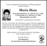 Traueranzeige Maria Haas
