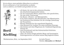 Traueranzeige Bertl Kießling