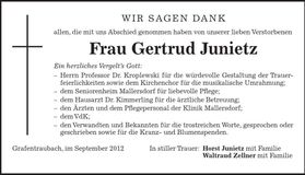 Traueranzeige Gertrud Junietz