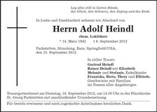 Traueranzeige Adolf Heindl