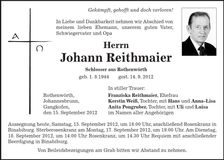 Traueranzeige Johann Reithmaier