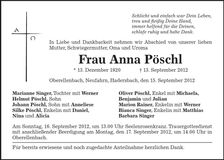 Traueranzeige Anna Pöschl